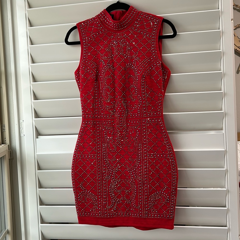 Bebe Studded Red Dress